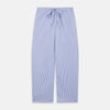 View 6 of product The Turnbull & Asser Women's Harriet Blue Bengal Stripe Pyjama Set features premium cotton, a long-sleeve button-up top with chest pocket, and drawstring pants—an ideal gift option.