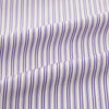 View 6 of product The Turnbull & Asser Purple Ticking Stripe Mayfair Shirt is a long-sleeve button-up with a T&A collar and slim blue-and-white vertical stripes, shown on a white background.