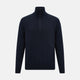 The Midnight Blue Half-Zip Cashmere Jumper by Turnbull & Asser features a stand collar, long sleeves, and quarter-zip closure, crafted from premium cashmere and shown against a plain white background.