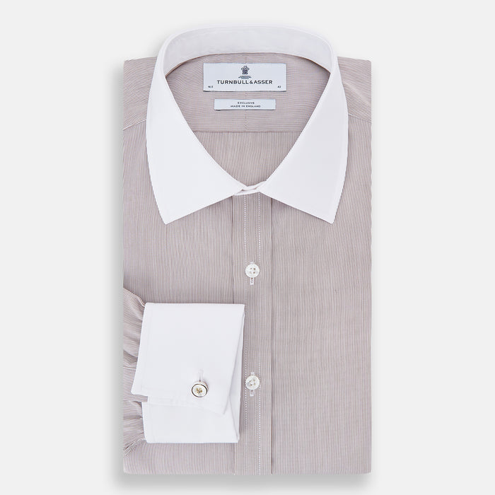Burgundy Hairline Stripe Shirt with Contrast Collar and Double Cuffs Image 4