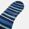 View 3 of product Turnbull & Asser's Azzurro Striped Merino Wool Long Socks feature horizontal stripes in blue, navy, and gray—ideal over-the-calf socks for everyday style.