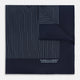 The Turnbull & Asser Navy and Light Blue Stripe Silk Pocket Square features hand-rolled edges and "Turnbull & Asser Hand Printed in England" in white text.