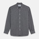 The Turnbull & Asser Black Multi Check Cotton Blend Weekend Fit Hayne Shirt features a Dorset button-down collar and white buttons, with a black and white plaid pattern, shown laid flat on a white background.