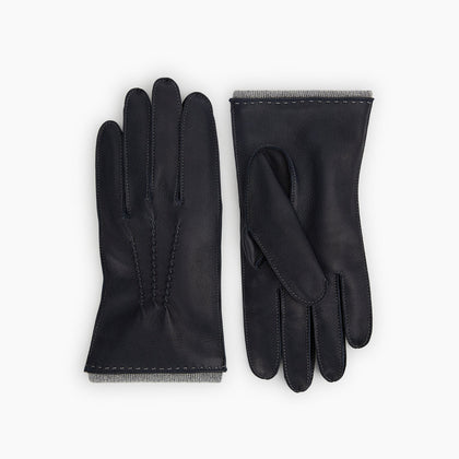 Navy/Grey Cashmere-Lined Hairsheep Leather Gloves Image 2