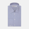 View 1 of product The Turnbull & Asser Blue Hairline Stripe Shirt features a T&A collar, 3-button cuffs, and subtle stripes, displayed neatly folded against a plain white background.
