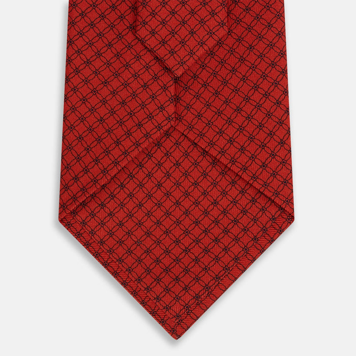 Red Lattice-Patterned Printed Silk Tie Image 2