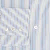View 4 of product The Navy and Blue Pinstripe Mayfair Shirt by Turnbull & Asser, featuring a classic collar and crafted from premium Italian cotton, is shown against a white background.