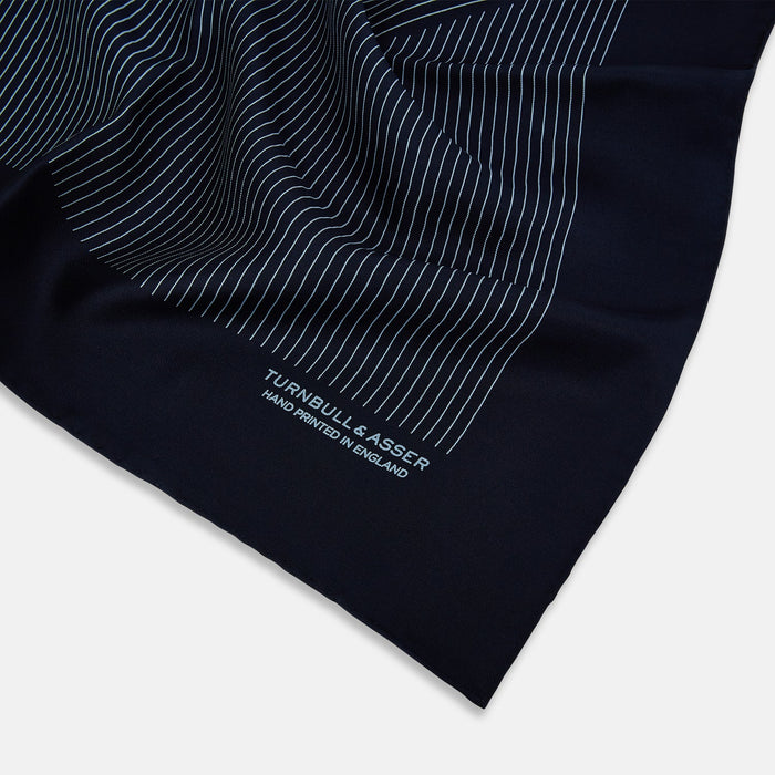 Navy and Light Blue Stripe Silk Pocket Square Image 1