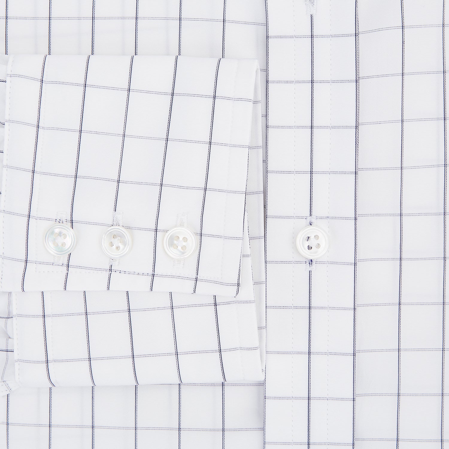 View 4 of product A long-sleeve, button-down Navy Blue Hairline Multi Stripe Mayfair Shirt by Turnbull & Asser is displayed flat against a white background.