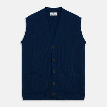 Navy Sleeveless Cashmere Cardigan Image 1
