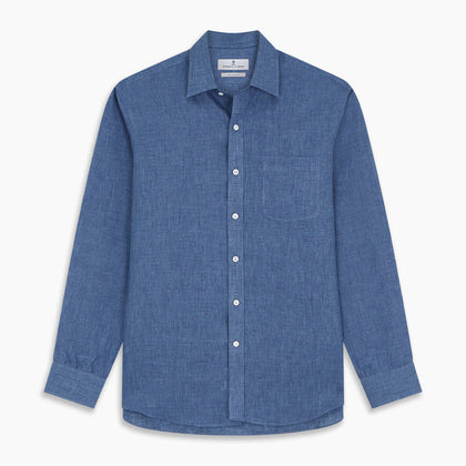 Blue Weekend Fit Linen Finch Shirt With Derby Collar And Chest Pocket Image 5