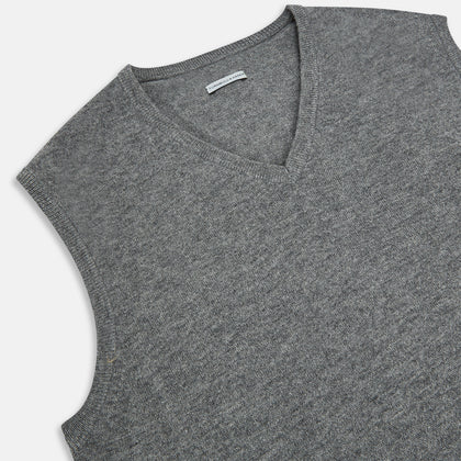 Grey Melange V-neck Cashmere Vest Image 1