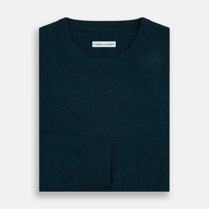 Dark Green Melange Cashmere Round Neck Jumper Image 3