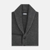 View 4 of product The Turnbull & Asser Shadow Grey Cashmere Shawl Collar Cardigan features ribbed detailing, a front button closure, and two front pockets, shown against a plain white background.