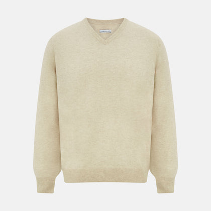 Ivory Cashmere V-Neck Jumper