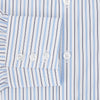 View 4 of product The Turnbull & Asser Blue Multi Halo Stripe Mayfair Shirt features long sleeves, a T&A collar with pointed tips, and buttoned cuffs, shown on a plain white background.