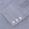 View 2 of product The Turnbull & Asser Navy and White Bengal Stripe Tailored Fit Shirt features blue and white vertical stripes, white buttons, and a streamlined silhouette, shown neatly folded against a plain white background.