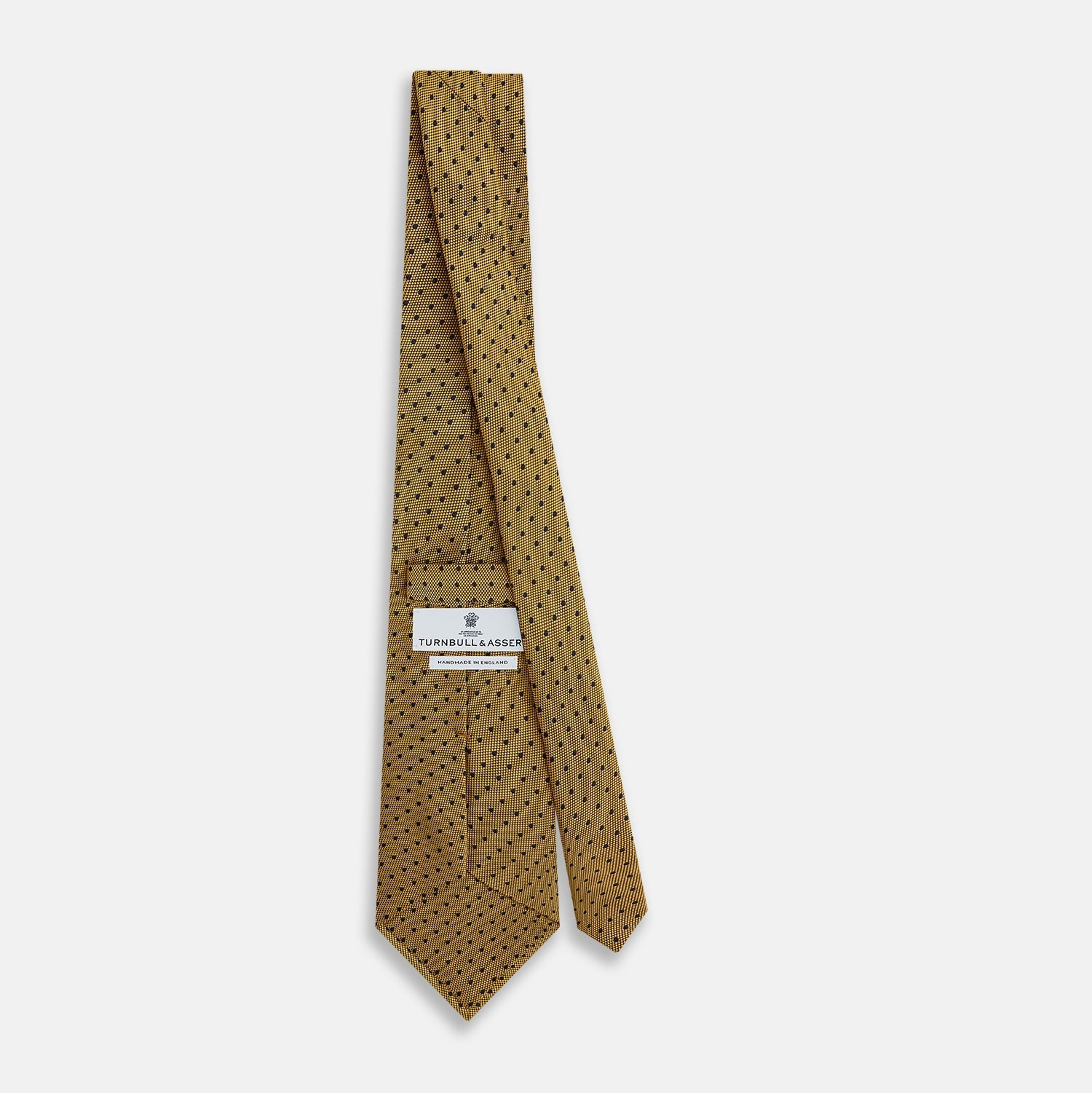 View 4 of product The Turnbull & Asser Purple and Yellow Micro Dot Silk Tie, featuring a refined micro-dot pattern, is a timeless men's accessory.