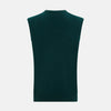 View 3 of product The Turnbull & Asser Moss Green Cashmere V-Neck Vest is a men's sleeveless knit sweater with a classic silhouette, shown against a plain white background.