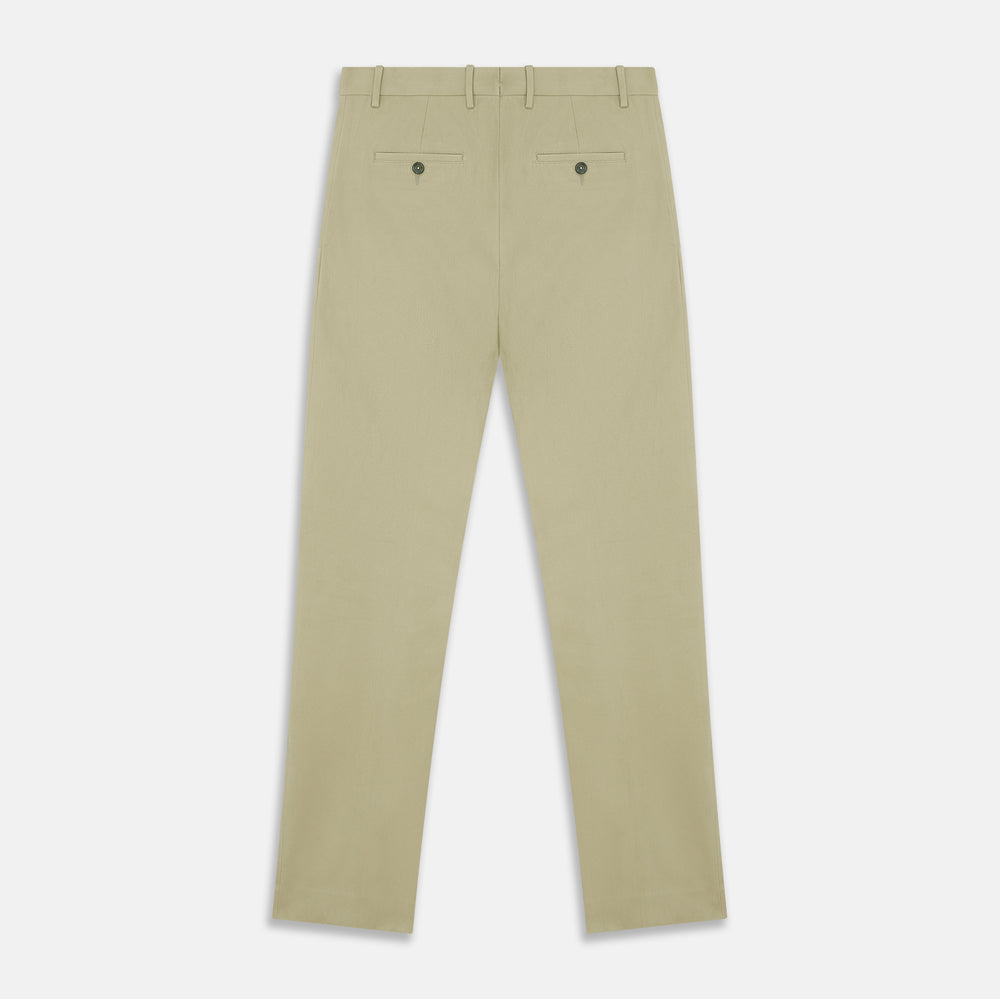 The Turnbull & Asser Beige Cotton Blend Manson Trousers feature a straight-leg cut, belt loops, side pockets, and a button closure, shown on a plain white background.