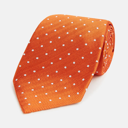 Orange and White Micro Dot Silk Tie