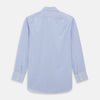 View 3 of product A Blue and White Fine Bengal Stripe Sea Island Quality Cotton Shirt by Turnbull & Asser, featuring a T&A collar and 3-button cuffs, is laid flat on a white background.