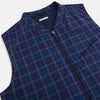 View 2 of product The Turnbull & Asser Navy and Purple Plaid Check Padded Gilet is sleeveless, has a front zipper, two zippered side pockets, a small chest pocket, and is shown on a plain white background.