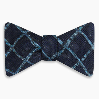Blue Diagonal Check Silk Blend Bow Tie Image 3