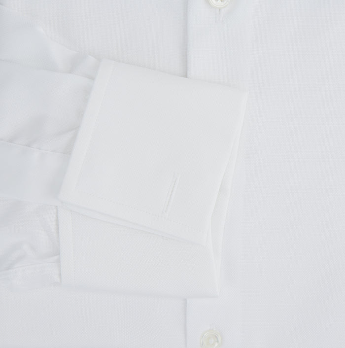 Tailored Fit White Royal Oxford Cotton Shirt with Kent Collar and Double Cuffs Image 2