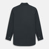View 3 of product The Charcoal Windsor Shirt by Turnbull & Asser is a black, long-sleeve button-up with a pointed Windsor collar, buttoned cuffs, and a straight hem, shown flat on a white background.