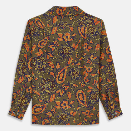 Khaki Green Floral Silk Holiday Fit Winnington Shirt Image 4