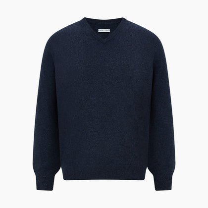 Navy Melange Cashmere V-Neck Jumper Image 4