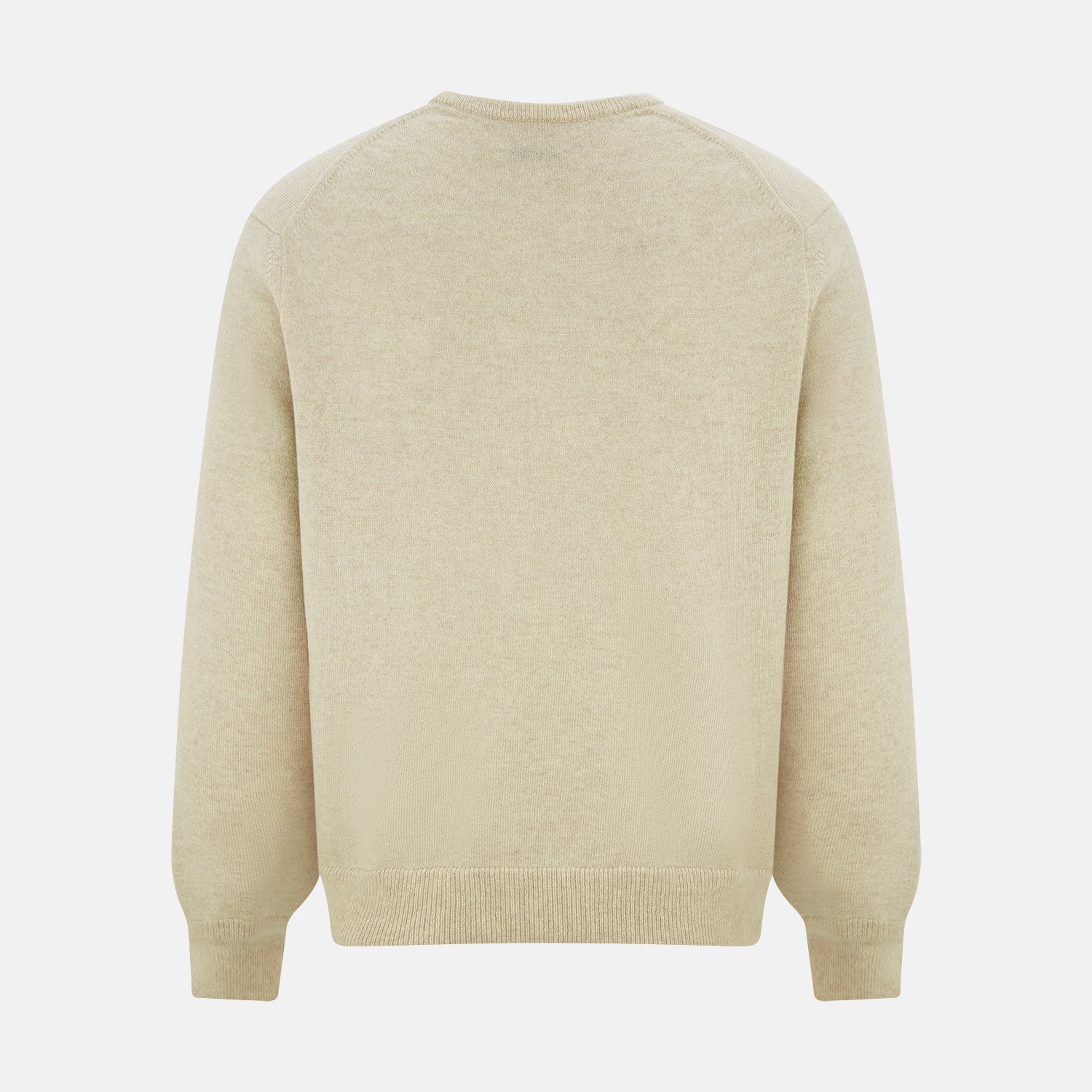 View 3 of product The Turnbull & Asser Ivory Cashmere V-Neck Jumper, with long sleeves and ribbed cuffs and hem, is shown against a plain white background.