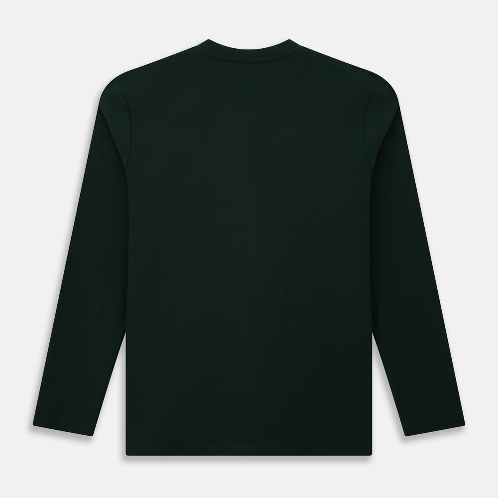 A forest green long-sleeve crewneck t-shirt by Turnbull & Asser is laid flat on a white background, showing the front side with no visible patterns or logos—a timeless, versatile staple.