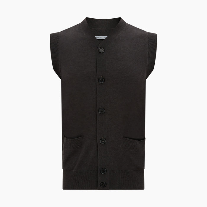 Dark Brown Merino V-Neck Sleeveless Cardigan Image 3