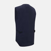 View 4 of product The Turnbull & Asser Navy Linen Twill Waistcoat is a sleeveless V-neck vest featuring two zippered side pockets and a chest pocket, shown on a plain white background.