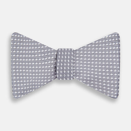 Silver and White Square Silk Bow Tie