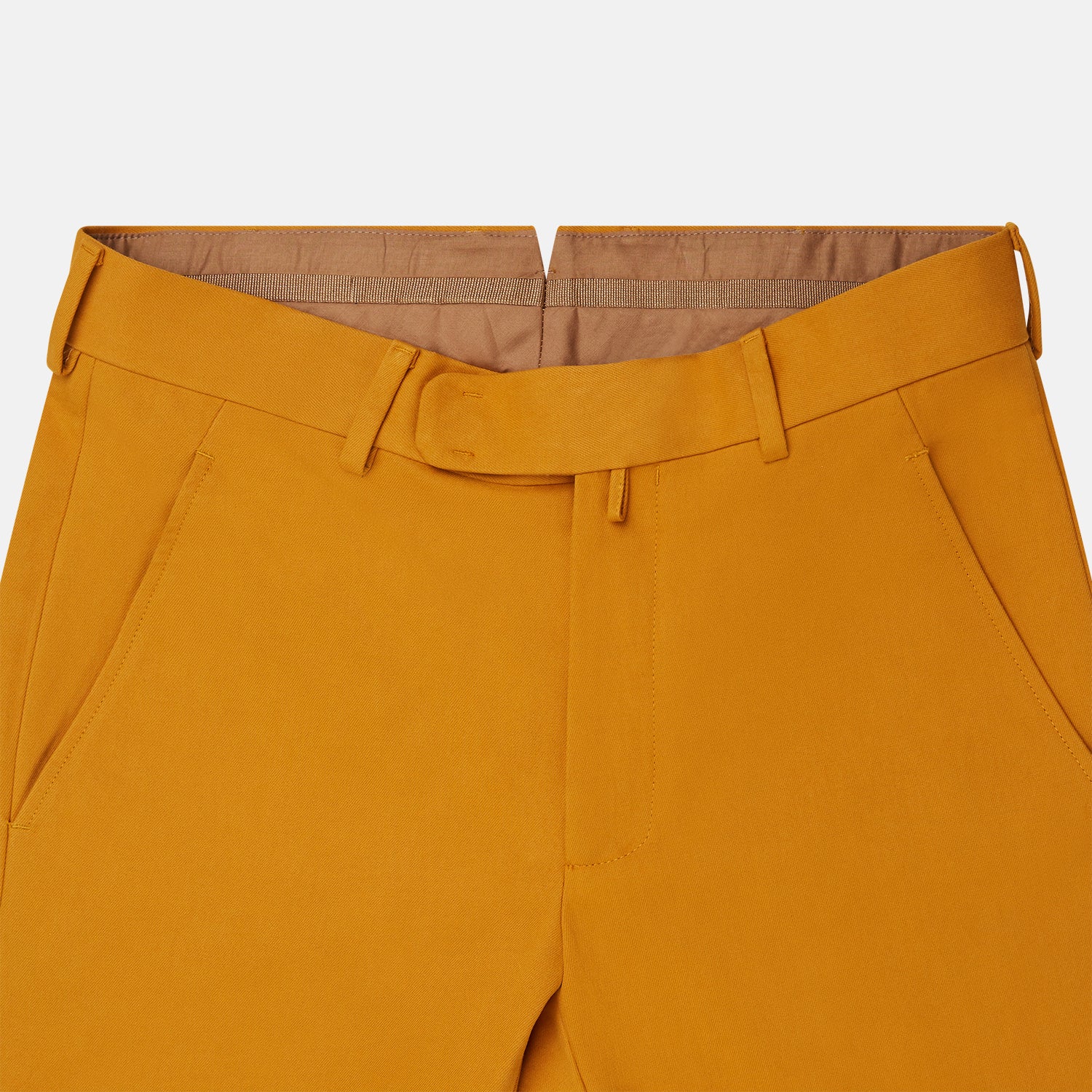 View 2 of product Turnbull & Asser Yellow James Trouser, made from Italian cotton with a matching belt, front crease, and straight fit cut, shown against a white background.