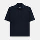 The Turnbull & Asser Navy Polo Shirt features short sleeves, a collar, three-button placket, and a single buttoned chest pocket, shown flat on a plain white background.