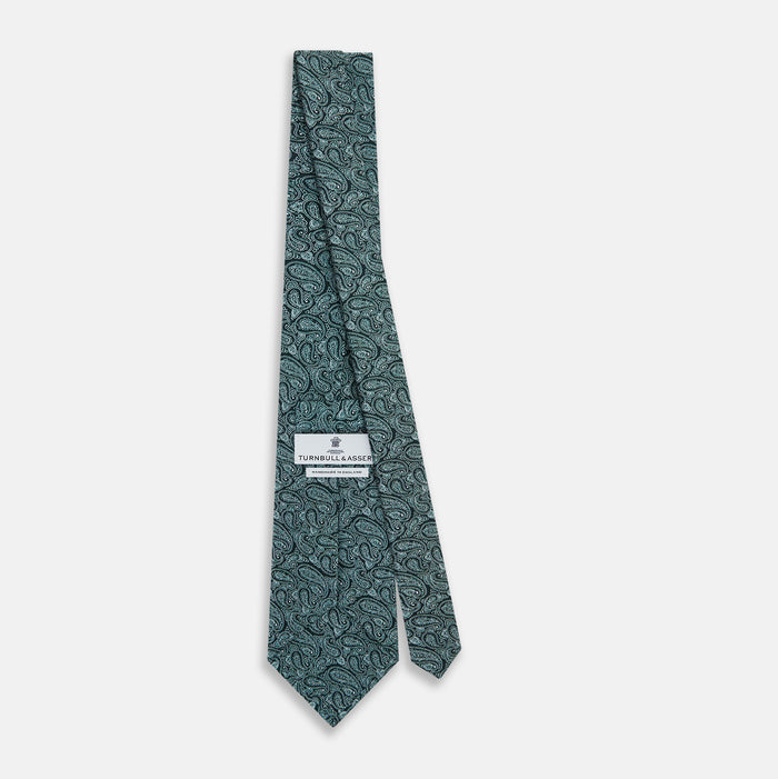 Light Petrol Paisley Printed Silk Tie Image 3