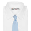 View 2 of product The Turnbull & Asser Plain Woven Satin Silk Tie, in light blue, is neatly rolled and displayed on a plain white background—an essential accessory for refined style.