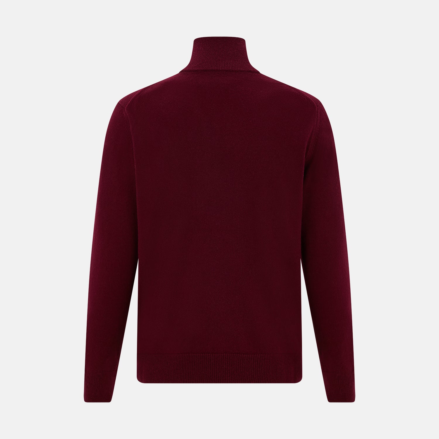 View 3 of product The Turnbull & Asser Ruby Red Half-Zip Cashmere Jumper, with a stand-up collar and elegant design, is displayed against a plain white background.