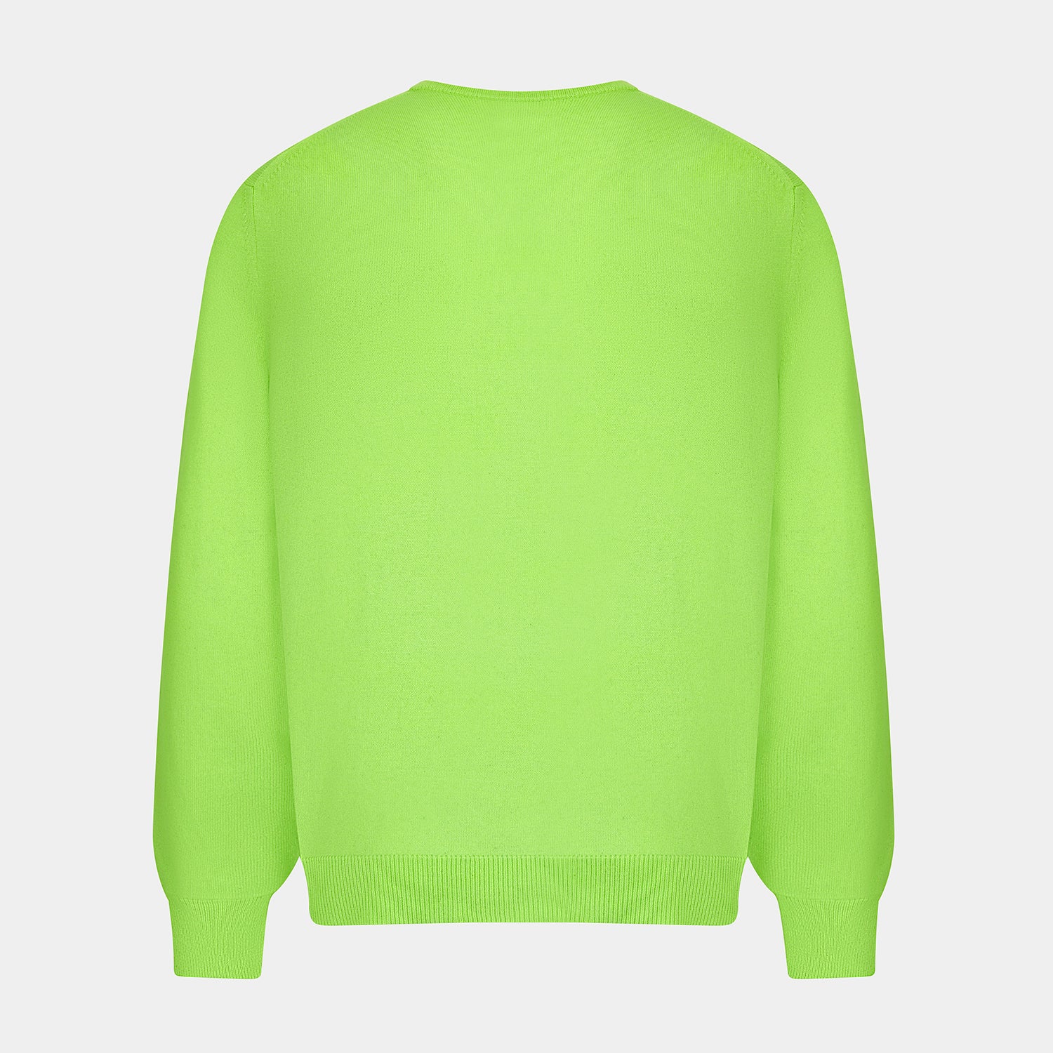 View 2 of product The Turnbull & Asser Bright Green Cashmere V-Neck Jumper, a long-sleeved knitwear piece, is showcased against a plain light gray background.