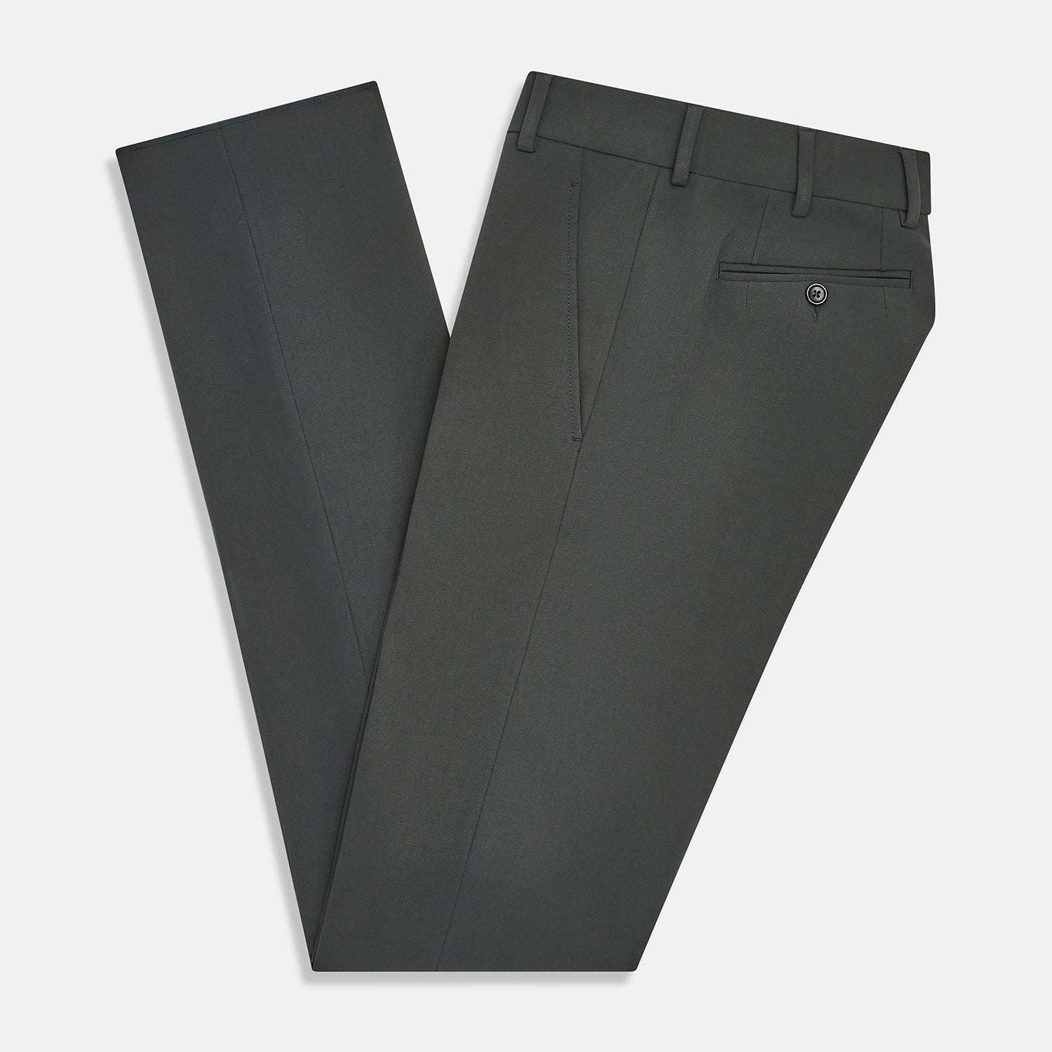 View 5 of product The Charcoal James Trouser by Turnbull & Asser features a straight-leg cut, belt loops, side pockets, and a front zipper—expertly tailored for elegant versatility, shown on a plain white background.