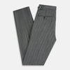 View 6 of product The Grey Multi Pinstripe Morning Dress Trousers by Turnbull & Asser feature a tailored fit, vertical black pinstripes, and a flat front design—ideal for formal wear. Shown against a plain white background.