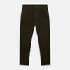 View 1 of product A pair of Turnbull & Asser Olive Green Cord Mylo Trousers, featuring a slim fit, five-pocket design, button closure, and belt loops, is shown laid flat on a white background.
