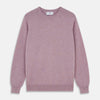 View 1 of product The Turnbull & Asser Lilac Heather Glenn Cashmere Crew Neck Jumper, featuring long sleeves with ribbed cuffs and hem, is knitted in Scotland and shown laid flat on a white background.
