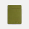 View 1 of product Moss Green Two-slot Card Case by Turnbull & Asser, crafted from Italian leather with neatly stitched edges and the brand name in white at the bottom center, displayed on a plain white background.