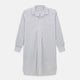 The Turnbull & Asser Purple Multi Stripe Quarzo Nightshirt features a collared, button-front design with a chest pocket and vertical white and light gray stripes, shown laid flat on a white background.