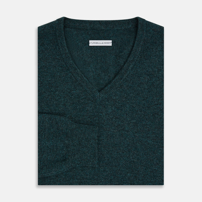 Forest Green Cashmere V-Neck Jumper Image 3